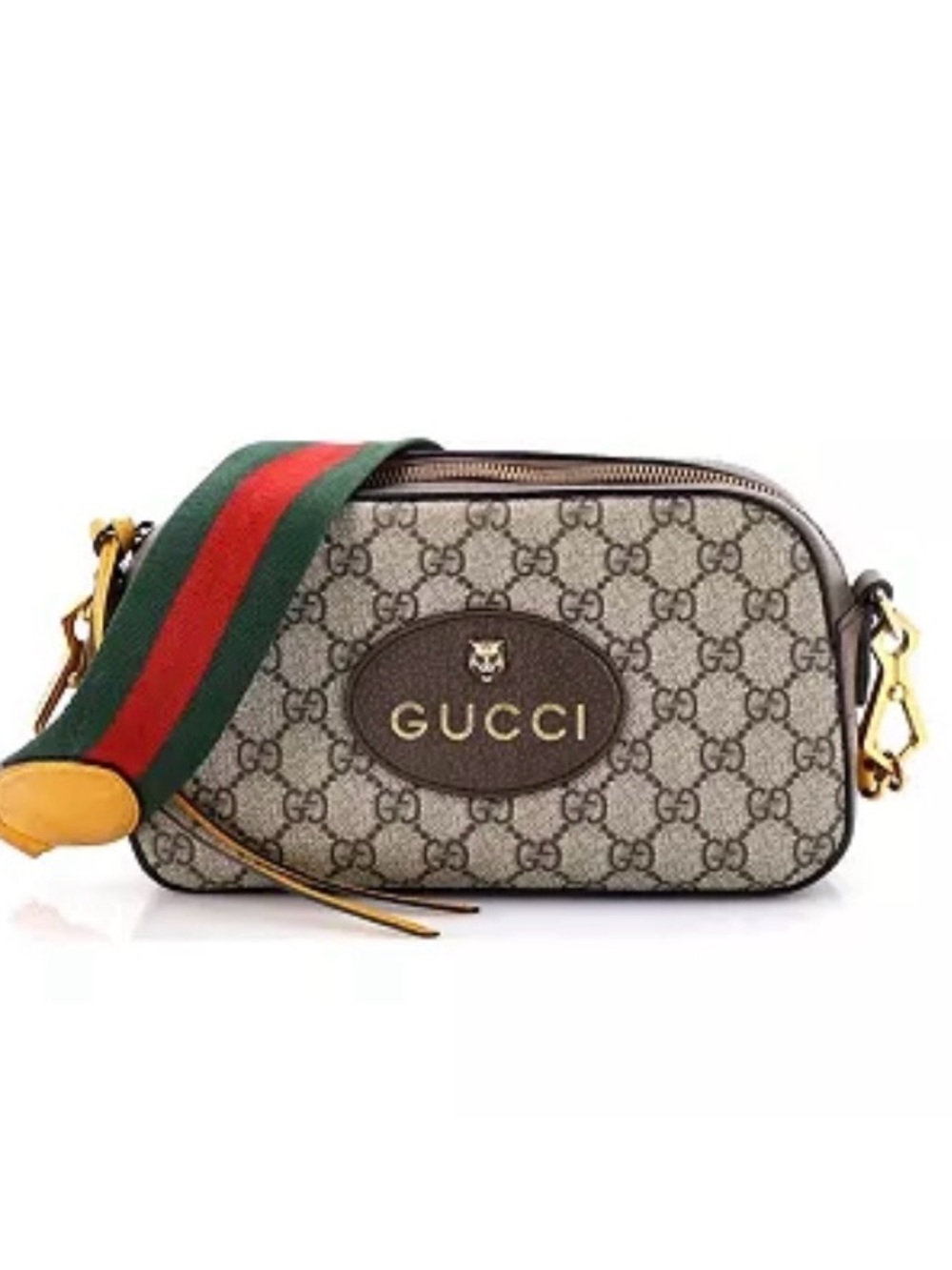 Gucci Beige GG Supreme Canvas Crossbody with Green and Red Web Strap